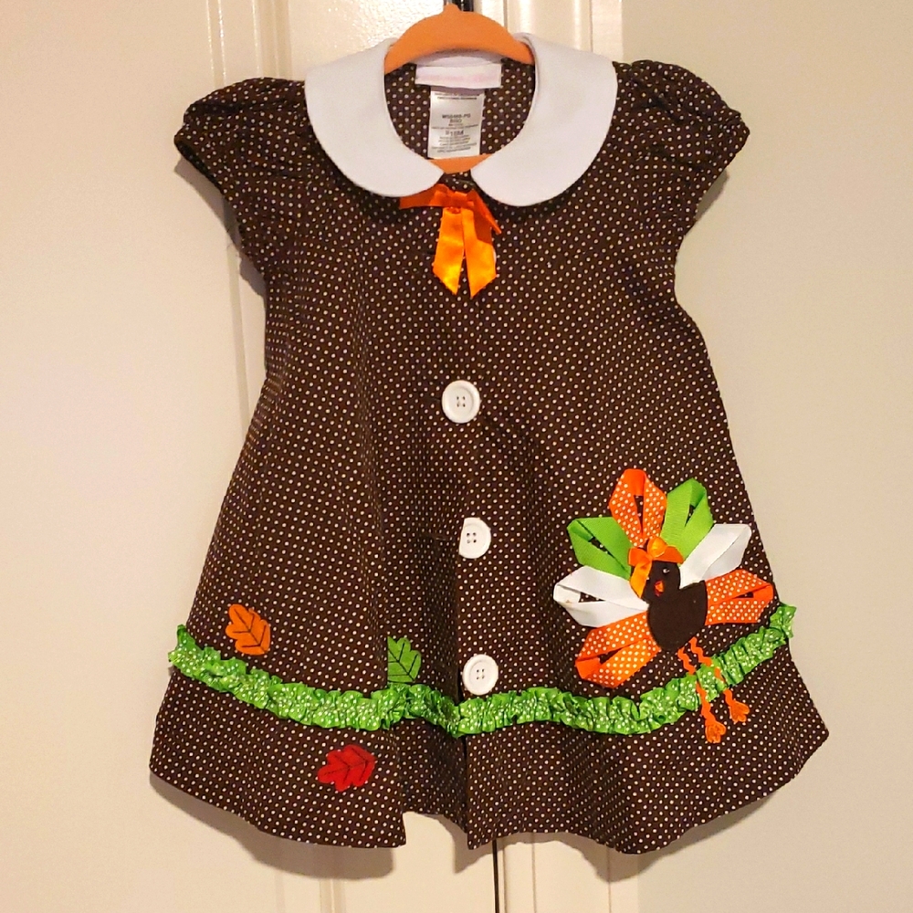 Bonnie Baby Turkey Thanksgiving Dress & Bloomers Polka Dot 18 24m